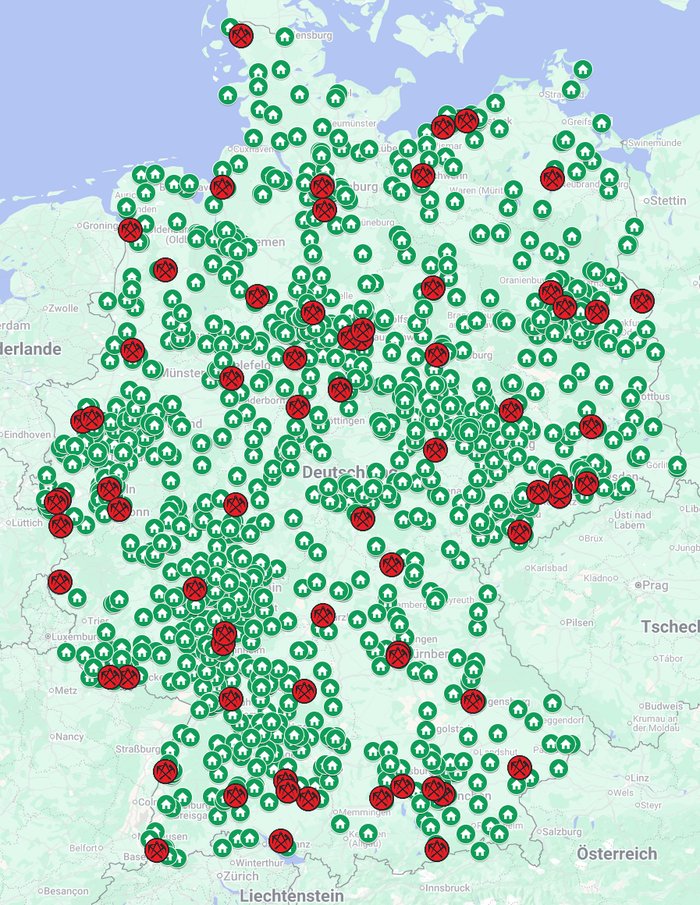 Deutschlandkarte mit Partnerbetrieben und Objekten